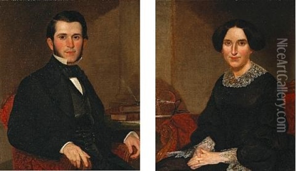 Portrait Of A Gentlemen (+ Portrait Of A Lady; Pair) Oil Painting - Thomas Coke Ruckle