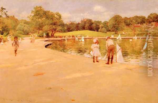 Lilliputian Boat-Lake - Central Park (or Lilliputian Boats in the Park; Central Park) Oil Painting - William Merritt Chase