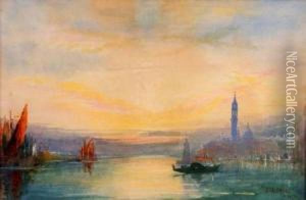 Inscribed Venezia Oil Painting - Frederick James Aldridge