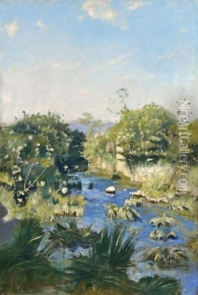 Bachlandschaft Landscape With Stream Oil Painting - Ferdinand Hodler