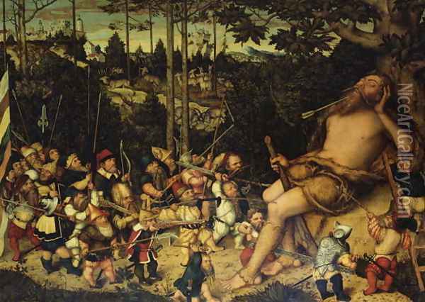 The Sleeping Hercules Beset by Pygmies, 1551 Oil Painting - Lucas The Younger Cranach