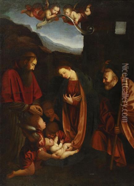 Anbetung Des Jesuskindesmit Stifter Oil Painting - Gaudenzio Ferrari