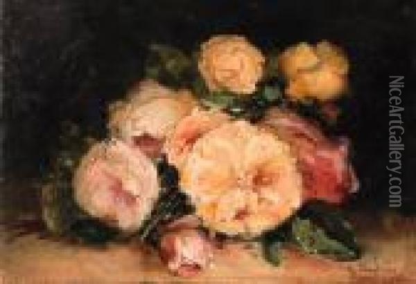 Still Life With Roses Oil Painting - Eugene Henri Cauchois