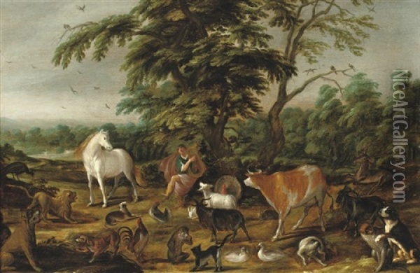 Orpheus Enchanting The Animals Oil Painting - David Colyns