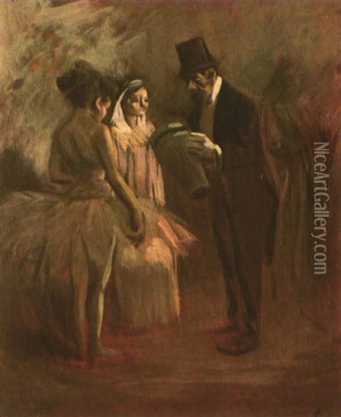 A Dance Master With Two Ballerinas Oil Painting - Jean-Louis Forain