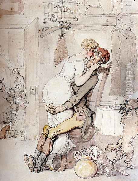 A Kiss In The Kitchen Oil Painting - Thomas Rowlandson