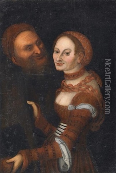 Das Ungleiche Paar. Alter Mann Halt Schone Junge Frau Im Arm Oil Painting - Lucas Cranach the Elder