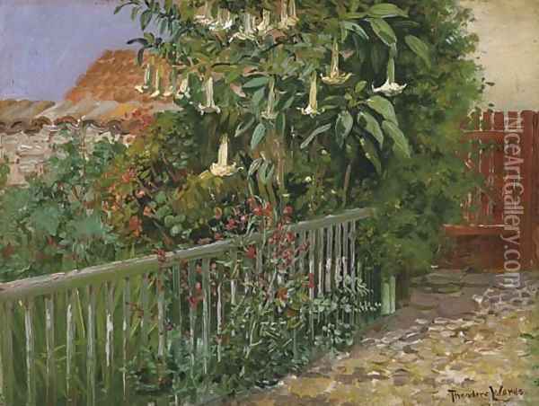 Sherman Rose Tree Garden Oil Painting - Theodore Wores