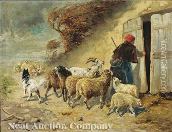 Bringing The Flock Home Oil Painting - Henry Schouten