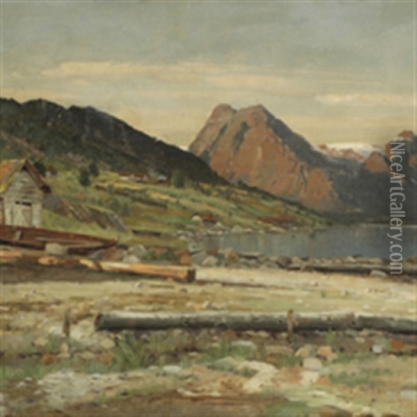 Landskap Fra Fjordland Oil Painting - Hans Lovaas