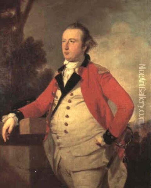 Portrait Of Captain Robert Stewart Of St. Fort, Fife (died  1799), Half-length, Wearing A Military Uniform, Standing ... Oil Painting - Tilly Kettle