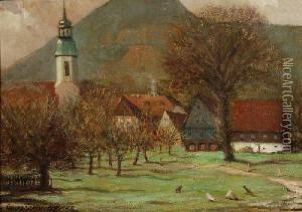 Waltersdorf A.d. Lausche Oil Painting - Georg Richter-Lossnitz