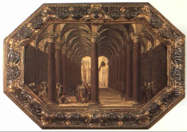 Cristo Caccia I Mercanti Del Tempio Oil Painting - Viviano Codazzi