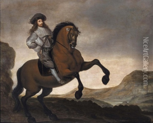 An Equestrian Portrait Of A Gentleman In A Hilly Landscape Oil Painting - Gonzales Coques