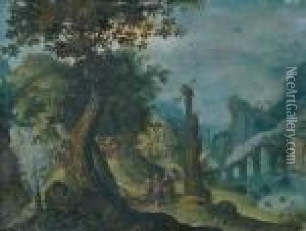 Phantastische Landschaft Mit Christus Und
Den Emmausjungern. Oil Painting - Paul Bril