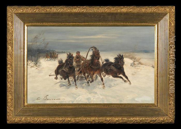 Sledge Ride Oil Painting - Ignacy (Czeslaw Wasilewski) Zygmuntowicz