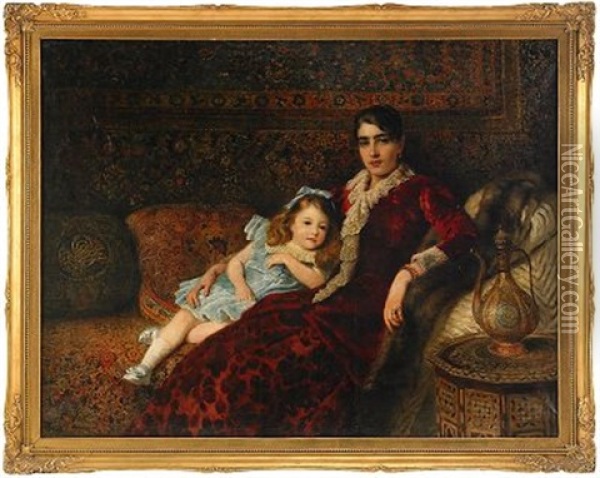 Interior With Mother And Daughter Oil Painting - Konstantin Egorovich Makovsky