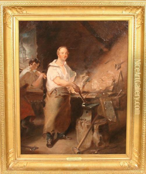Pat Lyon At The Forge Oil Painting - George H. Comegys