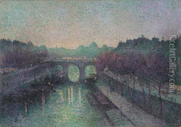Le Pont-neuf. La Seine. Petit Bras Oil Painting - Maximilien Luce