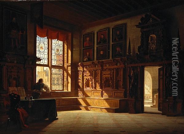 A Castle Interior With A Figure Oil Painting - Heinrich Heger