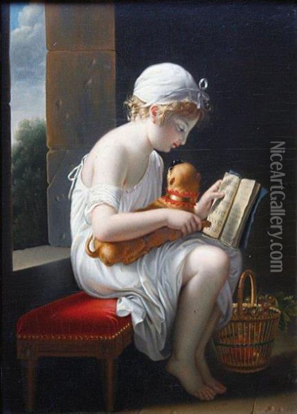 Une Petite Fille Voulant Apprendre A Lirea Son Chien Oil Painting - Jeanne-Elisabeth Chaudet