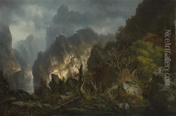 A Storm In The Mountains Oil Painting - Henry Boese