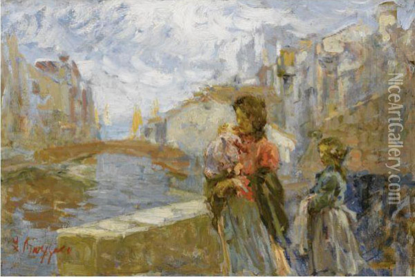 Canale Veneziano Oil Painting - Leonardo Bazzaro