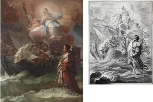 Saint Nicholas Of Bari Miraculously Saving The Victims Of Ashipwreck Oil Painting - Corrado Giaquinto