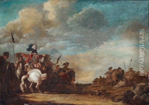 Landscape With Battle Scene Oil Painting - Jan van Huchtenburg