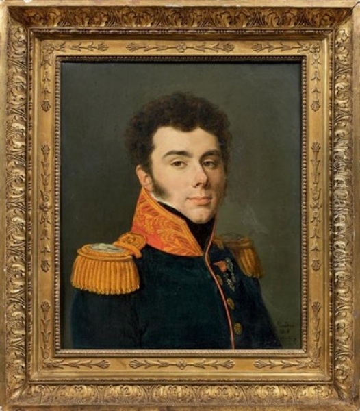 Portrait D'un Officier Superieur Du Regiment Des Cent Suisses De La Maison Du Roi Oil Painting - Louis Marie Sicard
