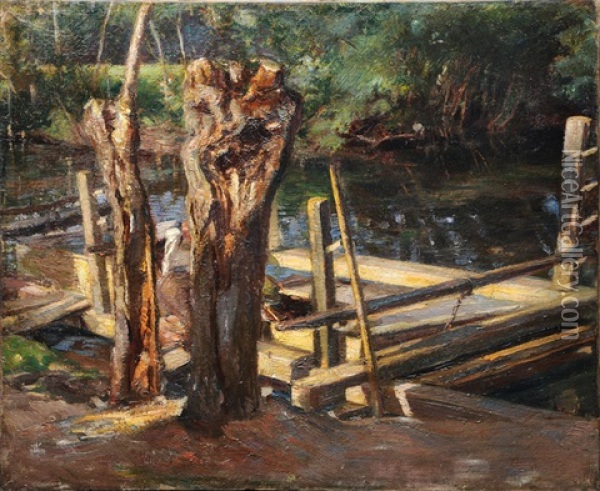 Fisherman By The Creek Oil Painting - Ida Clauss
