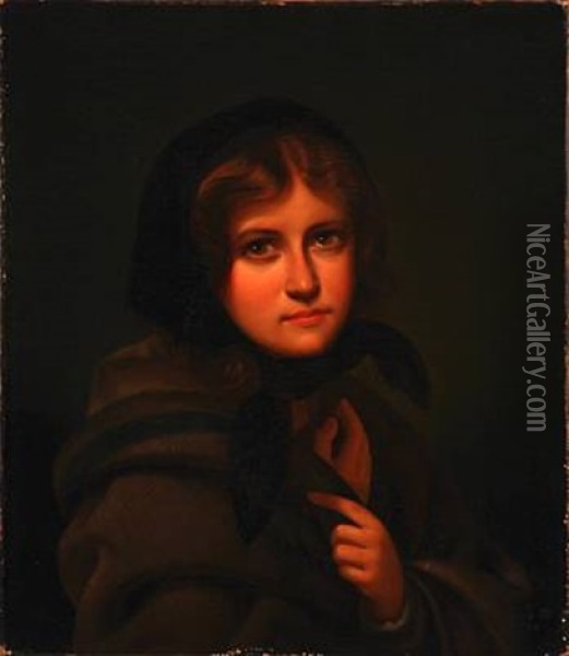 A Girl With Black Headscarf Oil Painting - Albinia Schaffalitzky de Muckadell