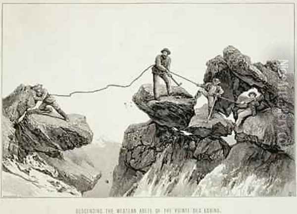 Descending the Western Arete of the Pointe des Ecrins from The Ascent of the Matterhorn engraved by Edward Whymper 1840-1911 Oil Painting - Mahoney, James