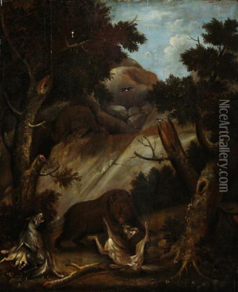 Bear Attack Oil Painting - James Hamilton