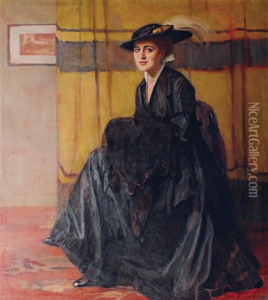 Elegante Dame Mit Schwarzem Federhut Oil Painting - Jan Helma Heynsen