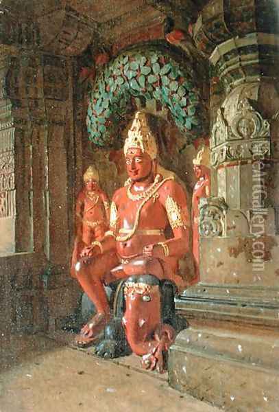 Vishnu Statue in the Indra Temple, 1874 Oil Painting - Piotr Petrovitch Weretshchagin