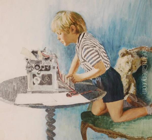 The Young Typist Oil Painting - John Heseltine