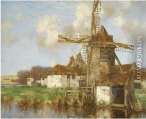 The Old Mill, Autumn Oil Painting - David Gauld