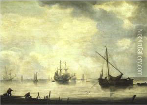 View Of A Harbor Oil Painting - Simon De Vlieger