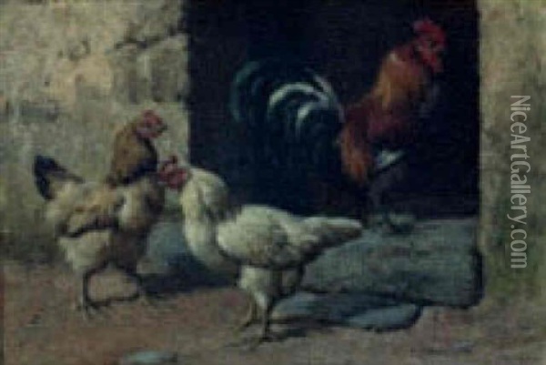 Rooster And Hens Oil Painting - William Baptiste Baird