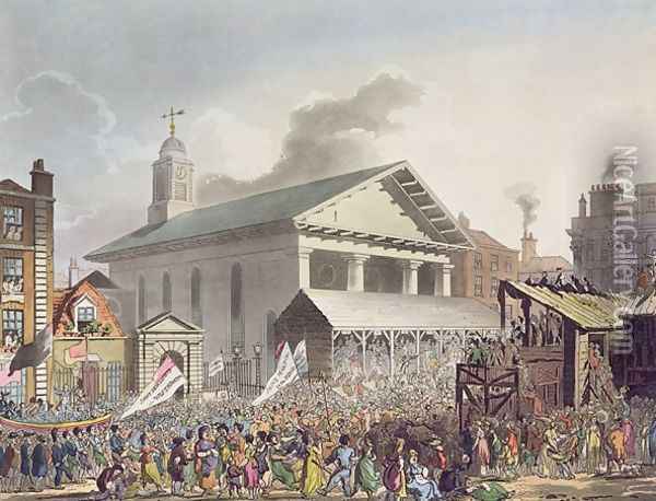 Covent Garden Market, Westminster Election, 1803 from Ackermanns Repository of Arts Oil Painting - T. Rowlandson & A.C. Pugin