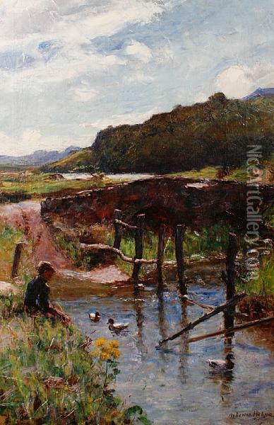 A Young Boy Beside A Stream Oil Painting - Joshua Anderson Hague