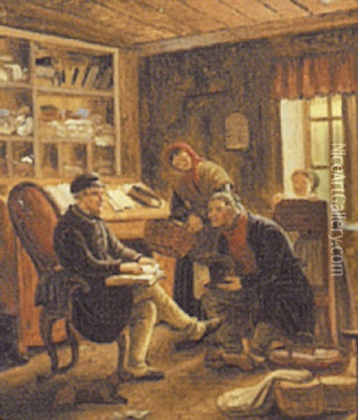 Interior Med Personer Oil Painting - Peter (Johann P.) Raadsig
