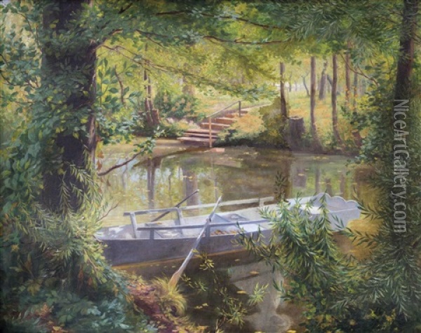 Ruderboot Am Flussufer Oil Painting - Louis Uhl