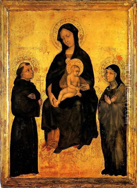 Madonna in Gloria between Saint Francis and Santa Chiara Oil Painting - Gentile Da Fabriano