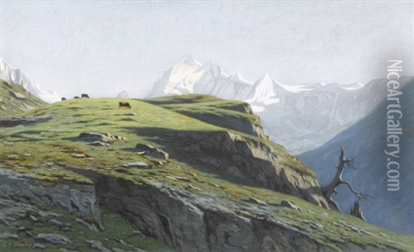 Hochgebirgspartie Mit Kuhen Oil Painting - Louis Daniel Edouard Gaulis