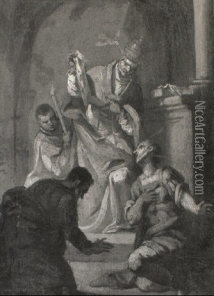 Supplicants Before St. Gregory Oil Painting - Carlo Innocenzo Carlone