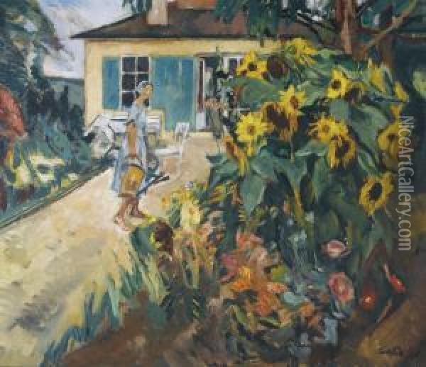 Mein Garten (my Garden) Oil Painting - Leo Putz