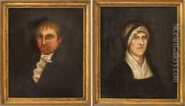 Bust Portraits Of An Unidentified Man And Woman (pair) Oil Painting - Frederick Mayhew