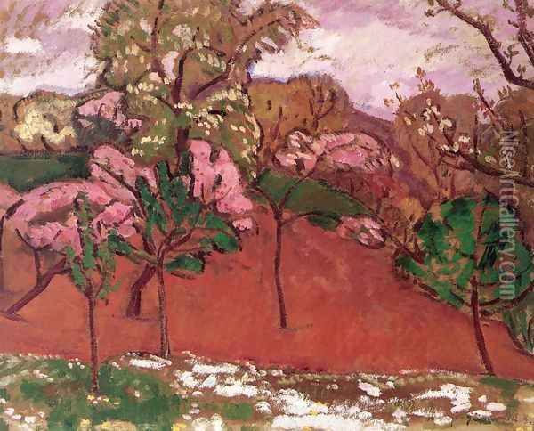 Springtime Landscape c. 1910 Oil Painting - Bela Ivanyi Grunwald